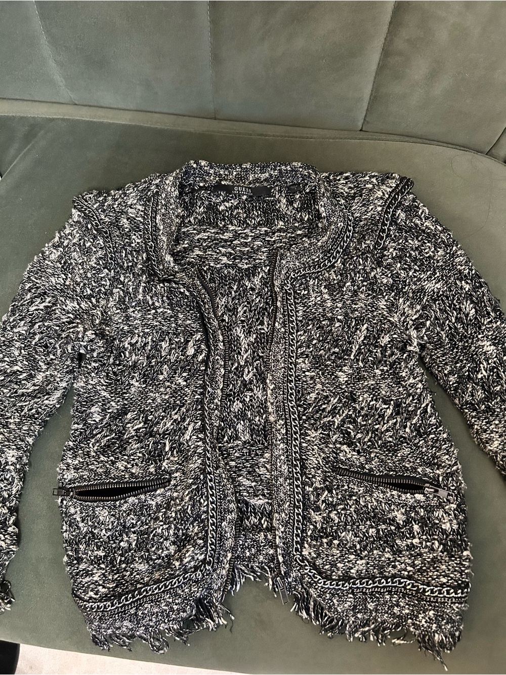 Guess Black & White knitted cardigan with chain detail